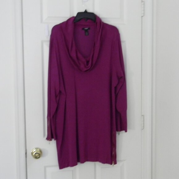 Women’s Alfani 3X Purple Long Sleeve Sweater Cowl Turtleneck Tunic Zippers - Picture 1 of 6